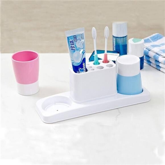 Toothbrush Toothpaste Holder Bathroom Organizer Plastic Storage Rack Set for Hom - Picture 2 of 7